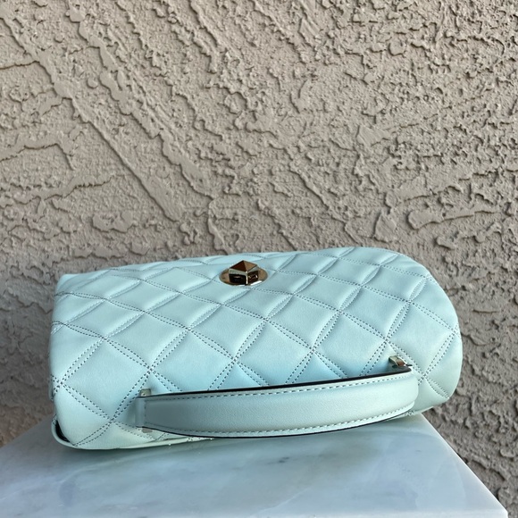 KATE SPADE Mint Blue Quilted Natalia Flap Satchel Bag w Top Handle Chain Strap - Picture 9 of 15